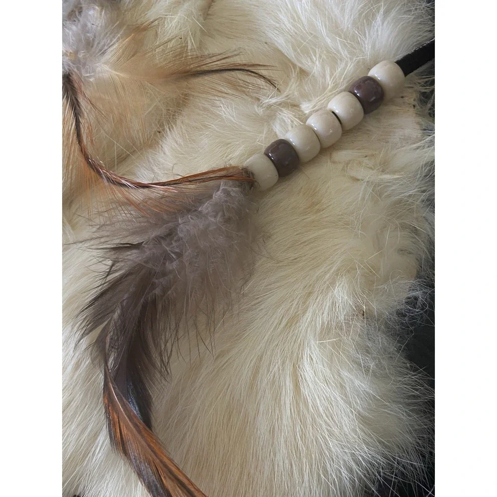 Vintage handmade Native American Dream Catcher Authentic Fur Hide Feathers